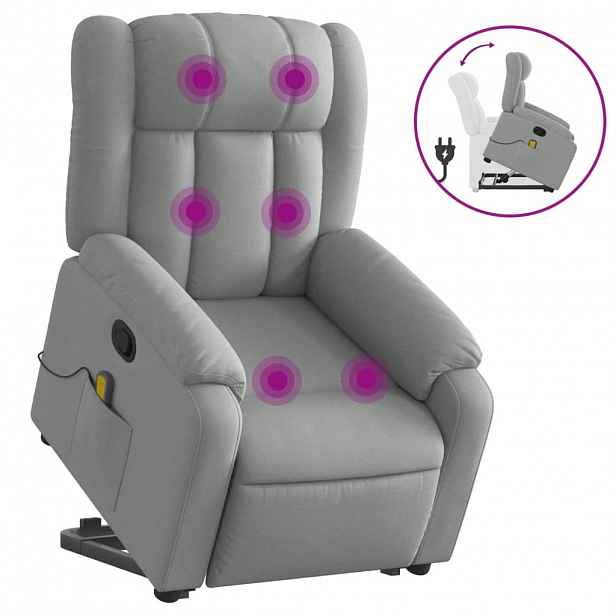vidaXL Zvedací masážní polohovací křeslo světle šedé textil