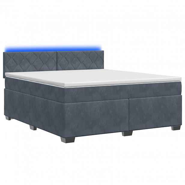 vidaXL Box spring postel s matrací a LED Tmavě šedá 140 x 190 cm Samet