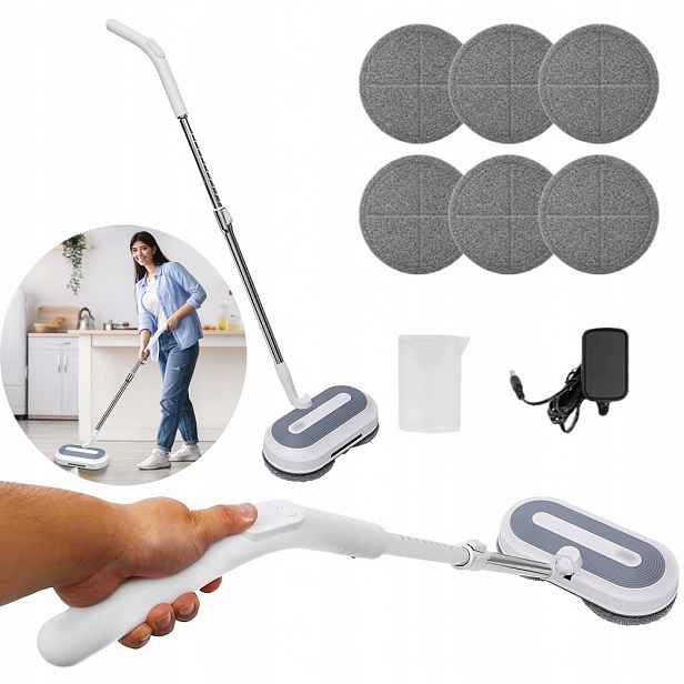 Bezdrátový elektrický rotační mop, sada na mytí oken, 6 nástavců