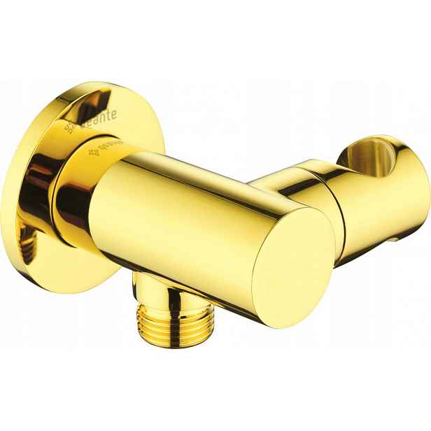 Cascada gold Úhlový připojovací díl pro hadici, kulatý, s držákem na sprchovou hlavici