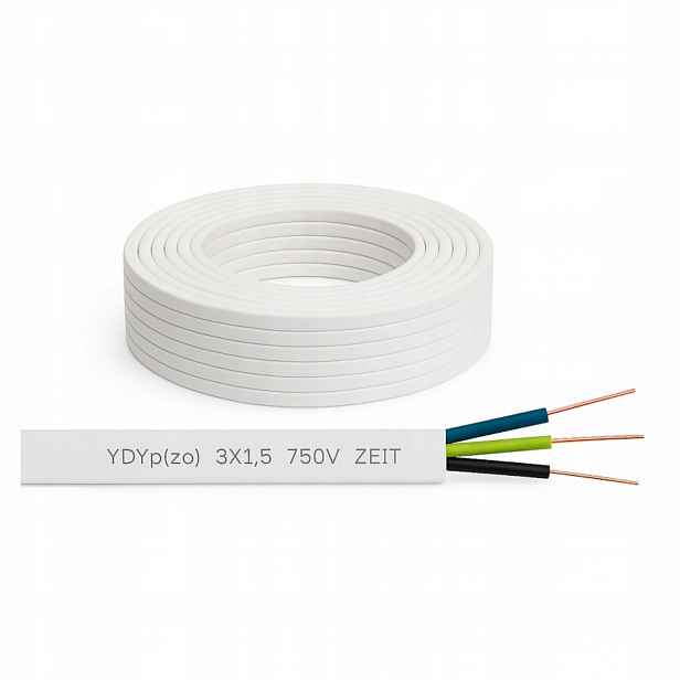 Kabel YDYp 3x1,5 žo 450/750V Instalační bílý Zeit