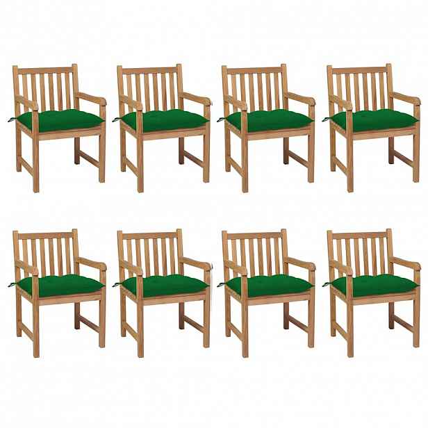 vidaXL Zahradní židle 8 ks se zelenými poduškami masivní teak