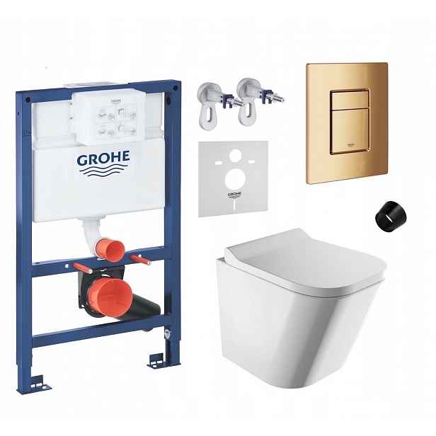 7v1 Podomítkový Wc set, rám Grohe 82 cm, Wc mísa Rim Omnires s tlačítkem