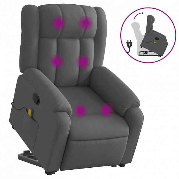 vidaXL Zvedací masážní polohovací křeslo tmavě šedé textil