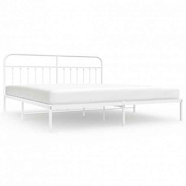 vidaXL Kovový rám postele s čelem bílý 200 x 200 cm