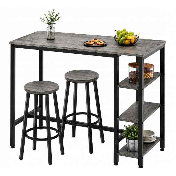 Barový set 115 cm Stůl 2 Hokery Loft Industriální kuchyně