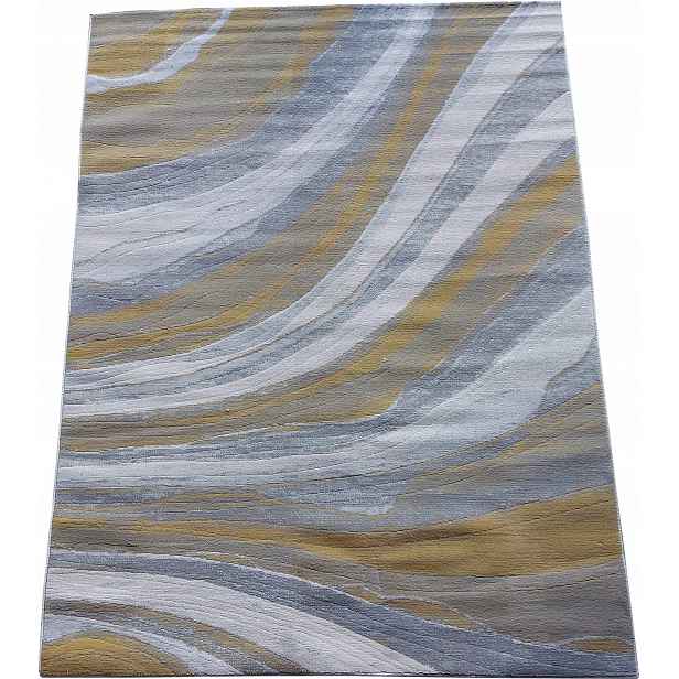 Koberec plyšový šedý žlutý mazaje vlny 120 x 160 cm