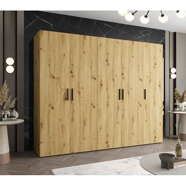 Prostorná šatní skříň HELMA 1 250 cm - dub artisan / černé úchyty