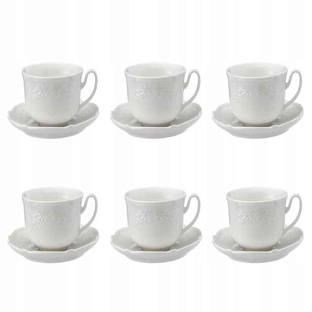 Sada šálků z porcelánu 6 × šálek 6 × podšálek 340 ml komplet bílý