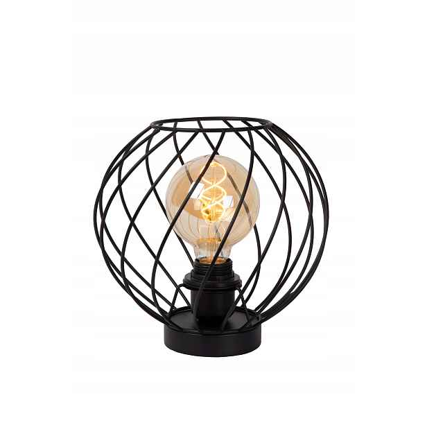 Stolní lampa noční loft černá kovová drátěná kulatá 25 cm malá Lucide