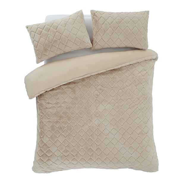 Béžové povlečení na dvoulůžko/prodloužené z mikroplyše 230x220 cm Cosy Diamond – Catherine Lansfield