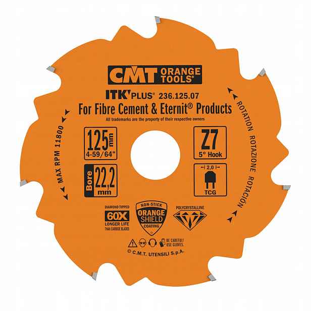 Cmt Kotoučová pila 125x22x7Z cementovláknité desky/sádrokarton/eternit