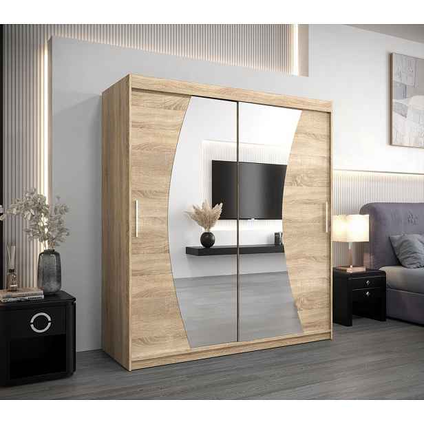 Skříň s posuvnými dveřmi IZABELA - 180 cm, dub sonoma