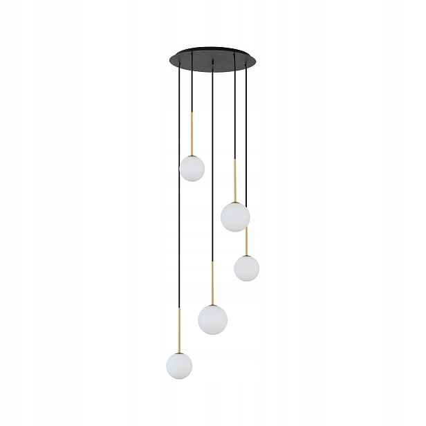 Závěsná lampa Karo s kulovými stínítky 5xG9 do pokoje