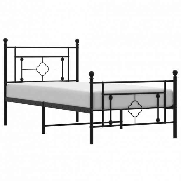 vidaXL Kovový rám postele s hlavovým a nožním čelem černý 90 x 190 cm