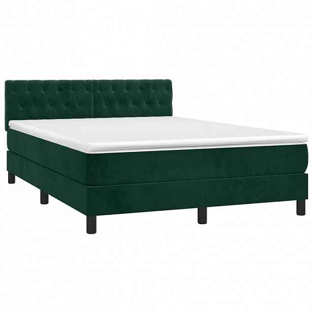 vidaXL Box spring postel s matrací a LED tmavě zelená 140x190 cm samet
