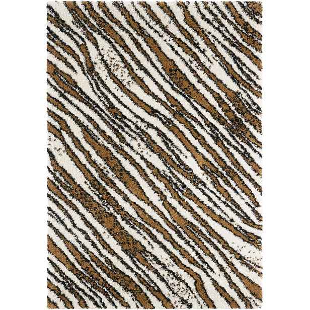 Hnědo krémový hrubý koberec typu shaggy do obývacího pokoje, vzor zebry 120 x 170 cm