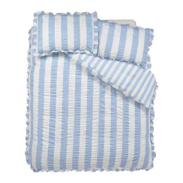 Modré povlečení na dvoulůžko 200x200 cm Seersucker Frill Stripe – Catherine Lansfield
