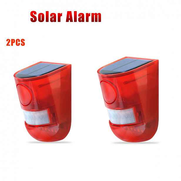 TEMU 2/3ks Solární alarm se zvukem a blikajícím světlem, pohybový senzor 129dB, venkovní bezpečnostní siréna IP55, aktivovaný detektor, alarm na