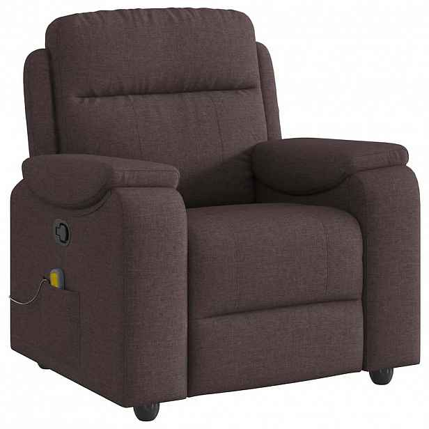 vidaXL Masážní polohovací křeslo tmavě hnědé textil