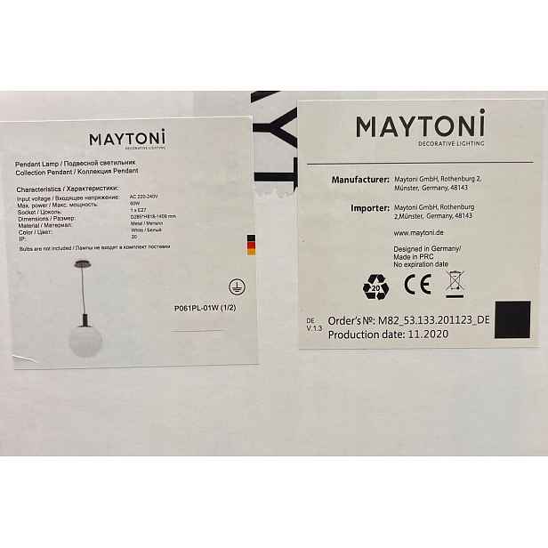 Moderní závěsná lampa E27 P061PL-01W Bílá Maytoni