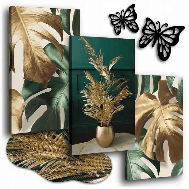 Obraz Na Plátně Monstera 150x70 cm Obrazy Do Obývacího Pokoje Zlaté Listy Monstera