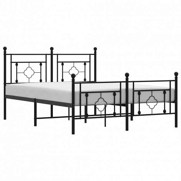 vidaXL Kovový rám postele s hlavovým a nožním čelem černý 135 x 190 cm