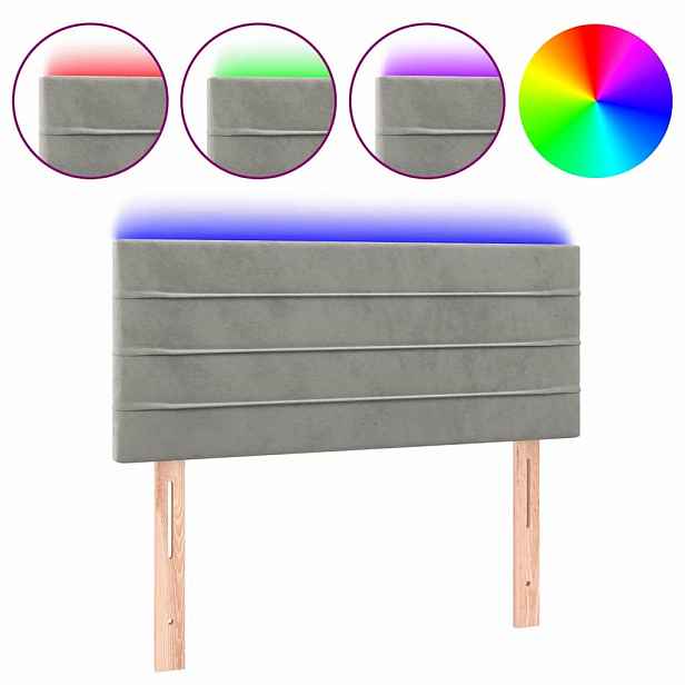 vidaXL Čelo postele s LED světle šedé 100 x 5 x 78/88 cm samet