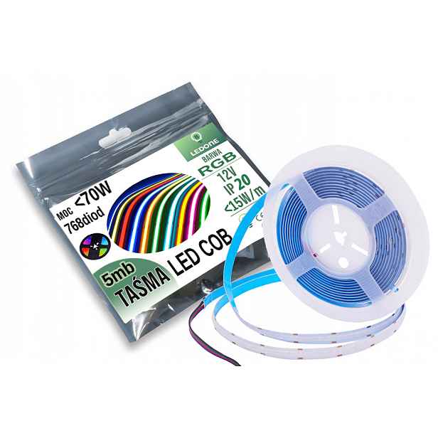 Led pásek Cob barevný Rgb 12V 15W/m neonový úsek 5 m