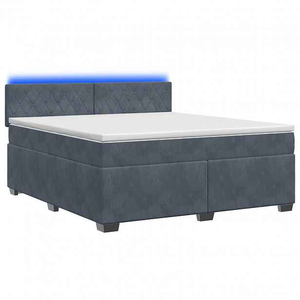 vidaXL Box spring postel s matrací a LED Tmavě šedá 140 x 200 cm Samet