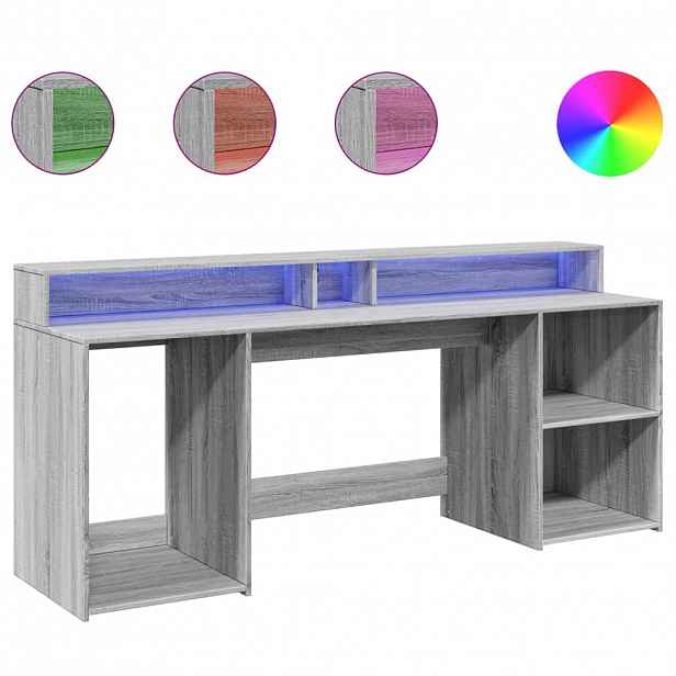 vidaXL Psací stůl s LED šedý sonoma 200 x 55 x 91 cm kompozitní dřevo