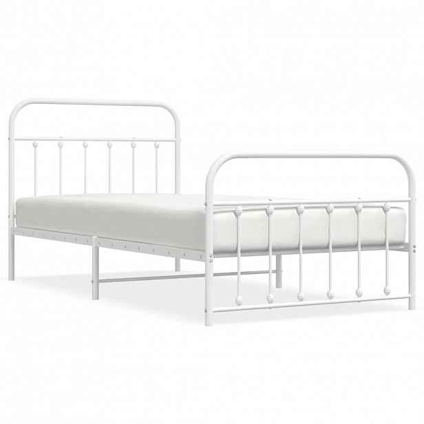 vidaXL Kovový rám postele s hlavovým a nožním čelem bílý 107 x 203 cm