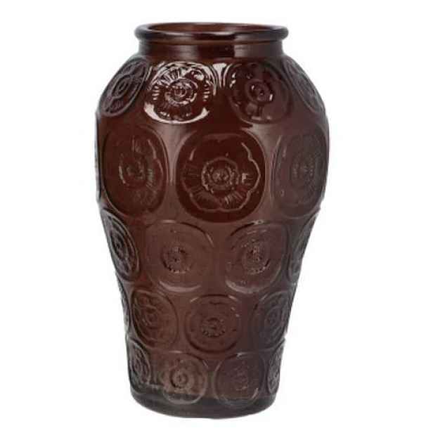 Čokoládově hnědá skleněná váza s reliéfem květin Delight - Ø 15*25 cm daan kromhout