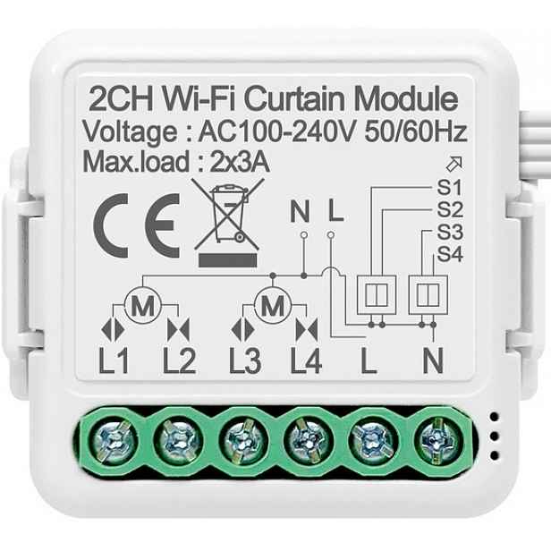 Mini Ovladač rolet Markýz Záclona 2 kanály WiFi Tuya Smart Life
