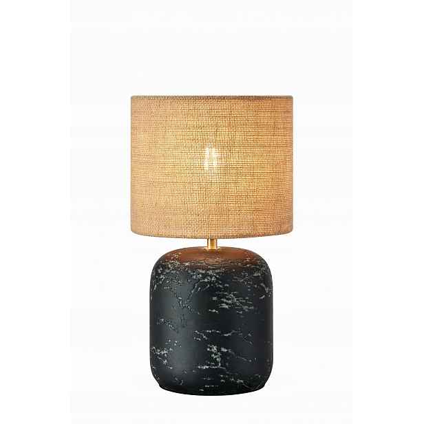 Stolní lampa s černou betonovou základnou a jutovým stínítkem Markslojd