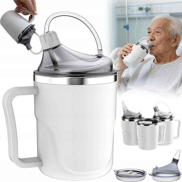 Hrnek S Držadlem A Náustkem Pro Seniory Dospělý 400 ML Bílý Bezpečný