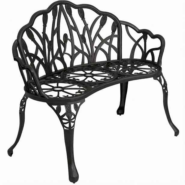 Modfu ZAHRADNÍ lavička z hliníku 99x57x78 cm černá s opěrkou ve tvaru tulipánu, pro 2 osoby a s nastavitelnými nožkami