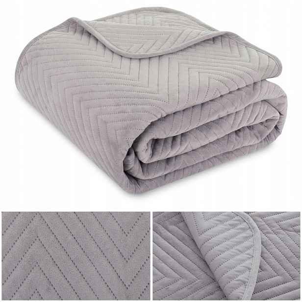 Přikrývka na postel gauč 170x210 Velurová velvet prošívaná kapa Caden Stříbrná