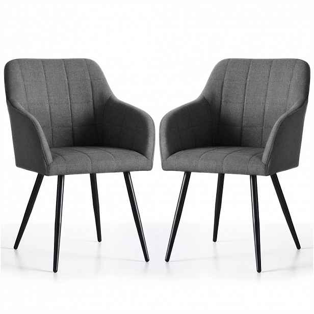 Set 2x jídelní prošívaná židle LARENZA - tmavý grafit / černá