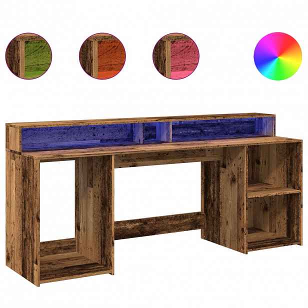 vidaXL Psací stůl s LED světly old wood 200x55x91 cm kompozitní dřevo