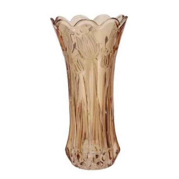 Karamelově hnědá skleněná váza s reliéfem tulipánů Delight - Ø 10*20 cm daan kromhout