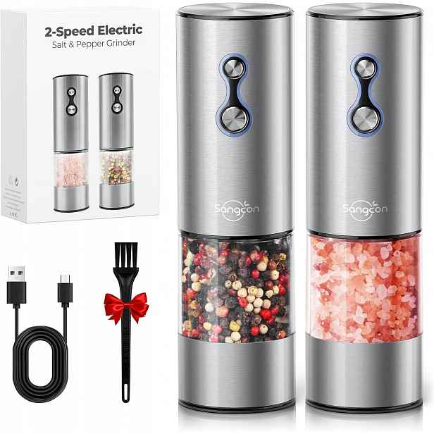 Sada 2 mlýnků na sůl a pepř, 500 mAh, nerezová ocel