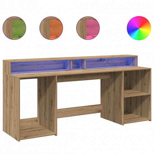 vidaXL Psací stůl s LED dub artisan 200 x 55 x 91 cm kompozitní dřevo