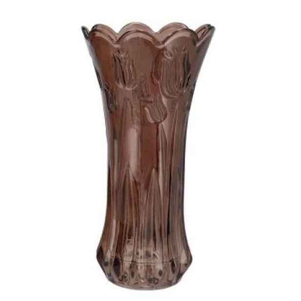 Čokoládově hnědá skleněná váza s reliéfem tulipánů Delight - Ø 10*20 cm daan kromhout