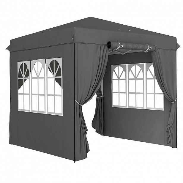 Modfu ZAHRADNÍ altán z polyesteru 250x250x268 cm tmavě šedý pop-up s UV ochranou, nastavitelnou výškou a bočními stěnami