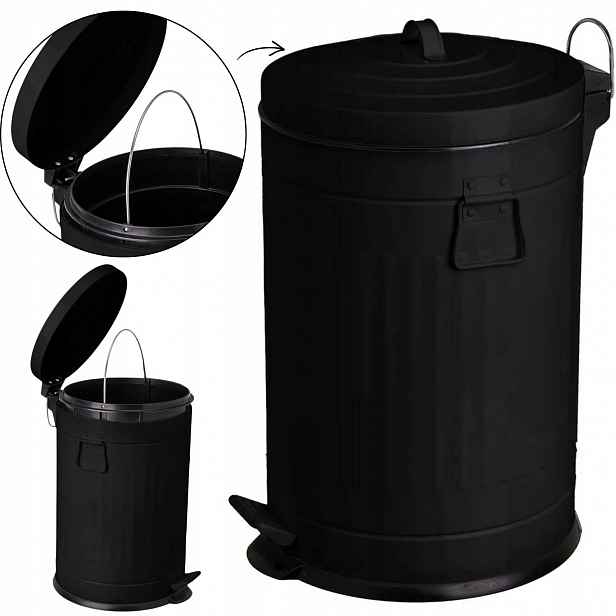 Odpadkový Koš 20L Retro Černý Vintage Do Kuchyně Třídění Odpadu 49 cm