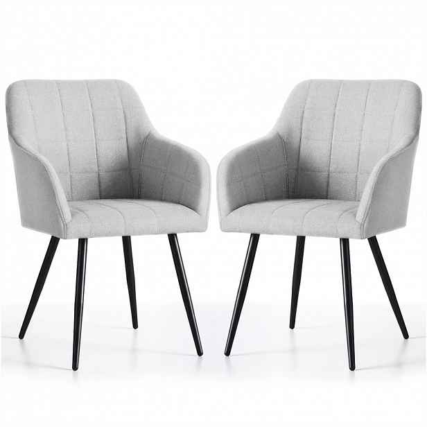 Set 2x jídelní prošívaná židle LARENZA - světle šedá / černá