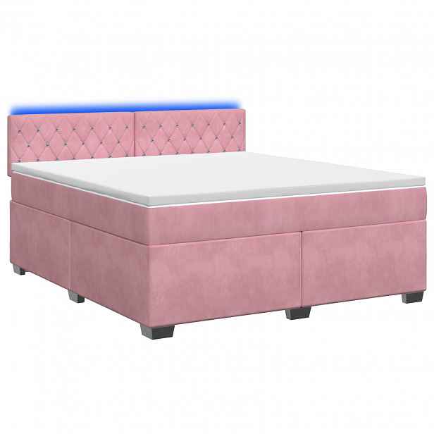 vidaXL Box spring postel s matrací a LED Růžová 140 x 200 cm Samet