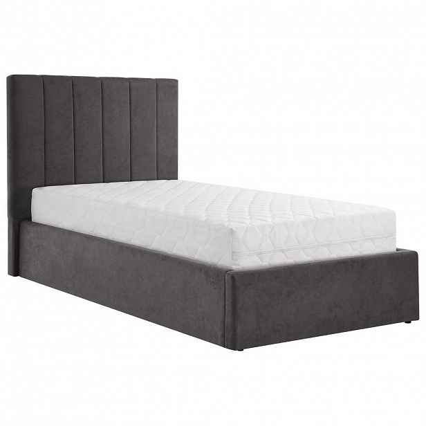 Beautysofa ČALOUNĚNÁ POSTEL Melvio, jednolůžko 90 × 200 cm s úložným prostorem a taštičkovou matrací 26 cm, tmavě šedá
