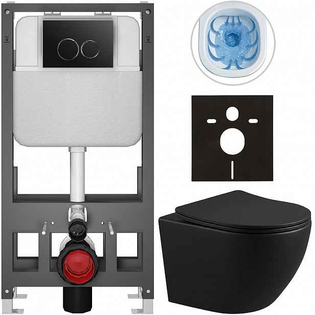 Kompletní WC set Basic/Cesso - černá matná - WC tlačítko Dualo/Černá - volně stojící - předstěnová instalace - 49x36 cm - 8050BD86337